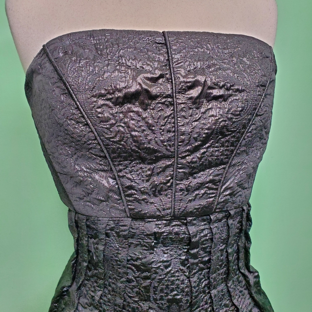 Tibi Strapless Black Brocade Mini Dress Bubble Hem Size 0 - Picture 2 of 9